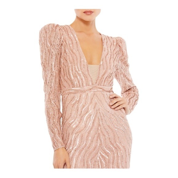 Mac Duggal Beaded Puff Sleeve Trumpet Evening Gown NWT - Picture 3 of 9